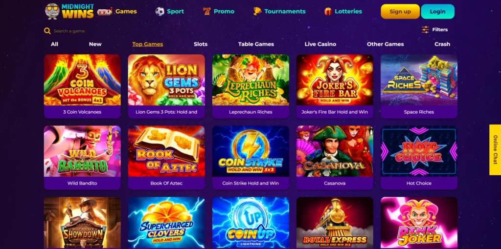 midnight wins casino games