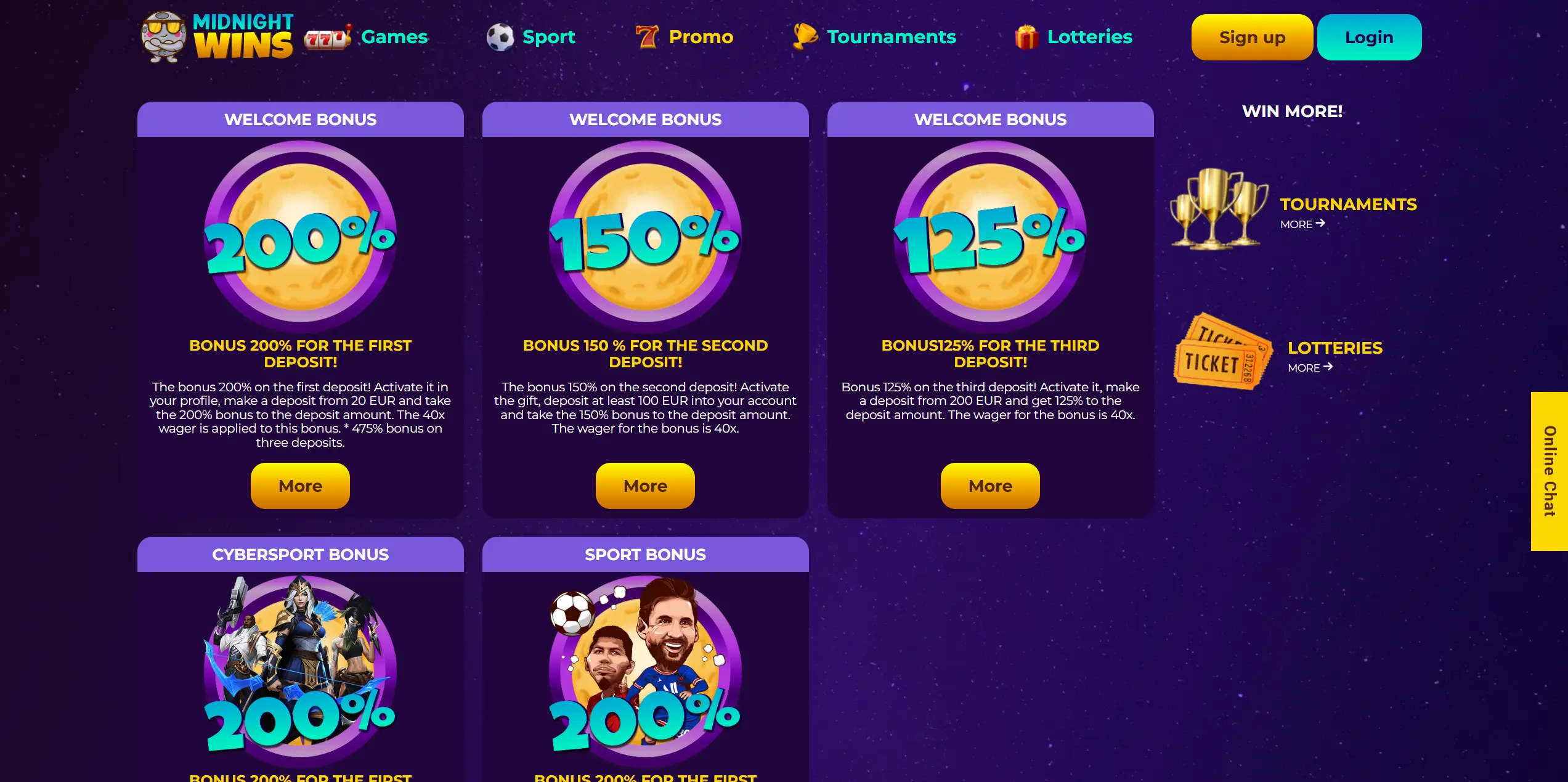 Midnight Wins casino no deposit bonus.